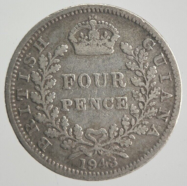 1943 British Four - Pence Guiana Belize Silver Coin | Collectable Grade | a4227