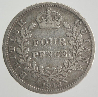 1943 British Four - Pence Guiana Belize Silver Coin | Collectable Grade | a4227