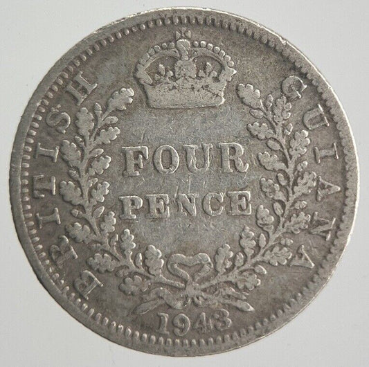 1943 British Four - Pence Guiana Belize Silver Coin | Collectable Grade | a4227