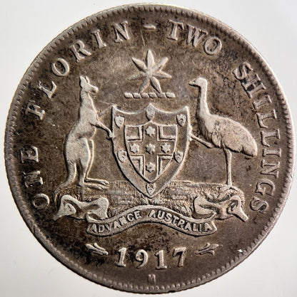 1917 - M Australia Florin Silver Coin | Fine Collectable Grade | a3489