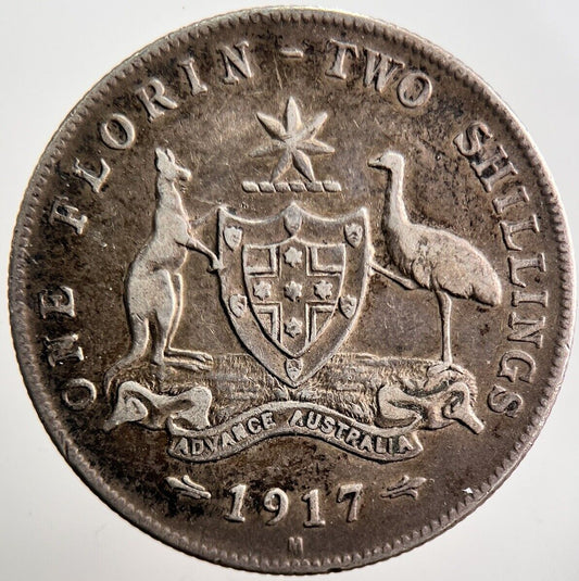 1917 - M Australia Florin Silver Coin | Fine Collectable Grade | a3489