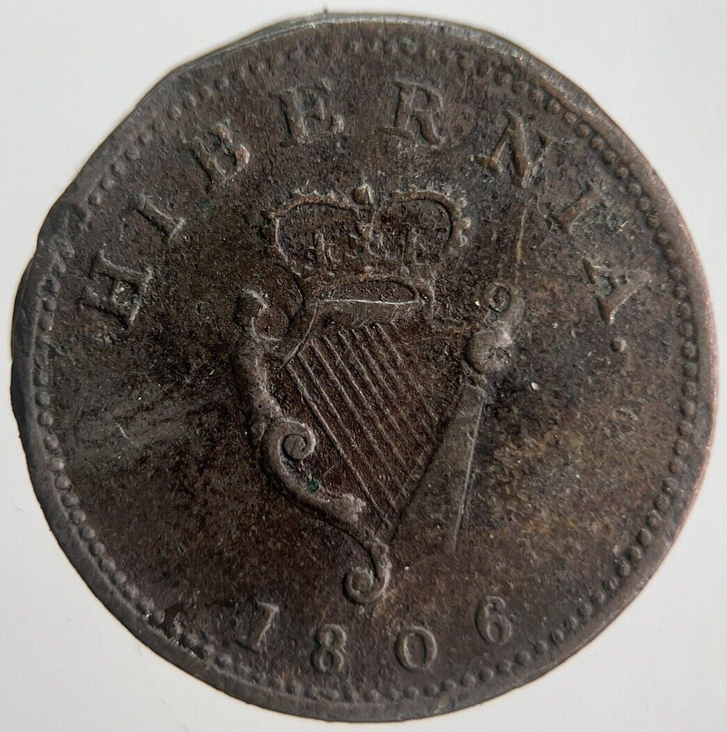 1806 George III Irish Hibernia Farthing Coin | Fine Collectable Grade | a4521