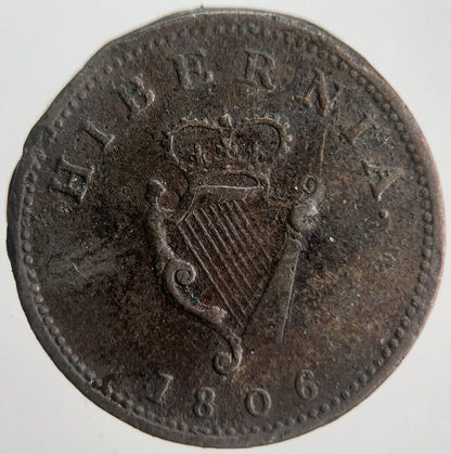 1806 George III Irish Hibernia Farthing Coin | Fine Collectable Grade | a4521