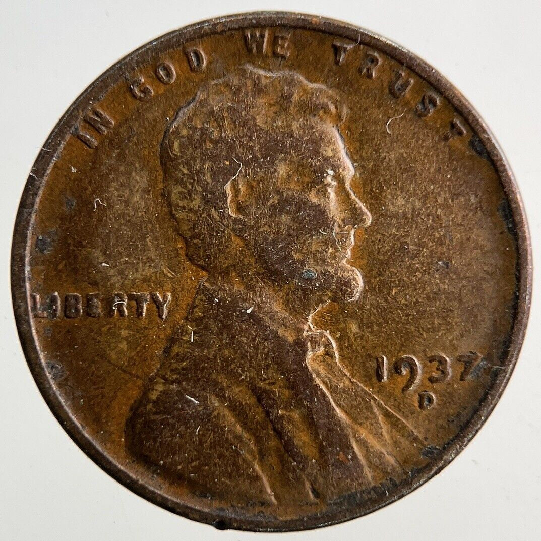 1937 - D US USA Lincoln Wheat One Cent Coin | Fine Collectable Grade