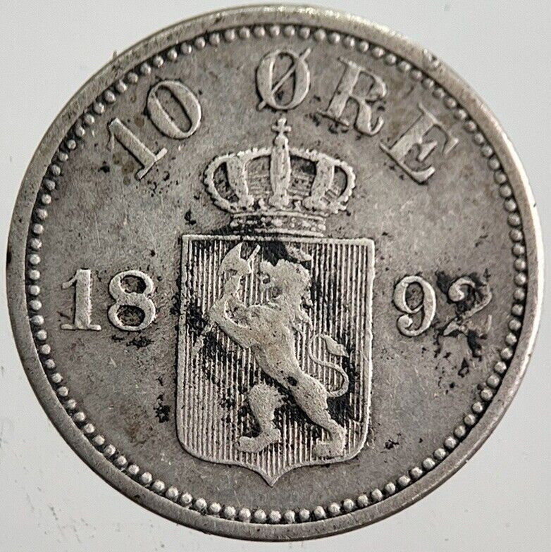 1892 Norway 10 Ore Silver Coin | Fine Collectable Grade | a7825