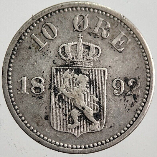 1892 Norway 10 Ore Silver Coin | Fine Collectable Grade | a7825