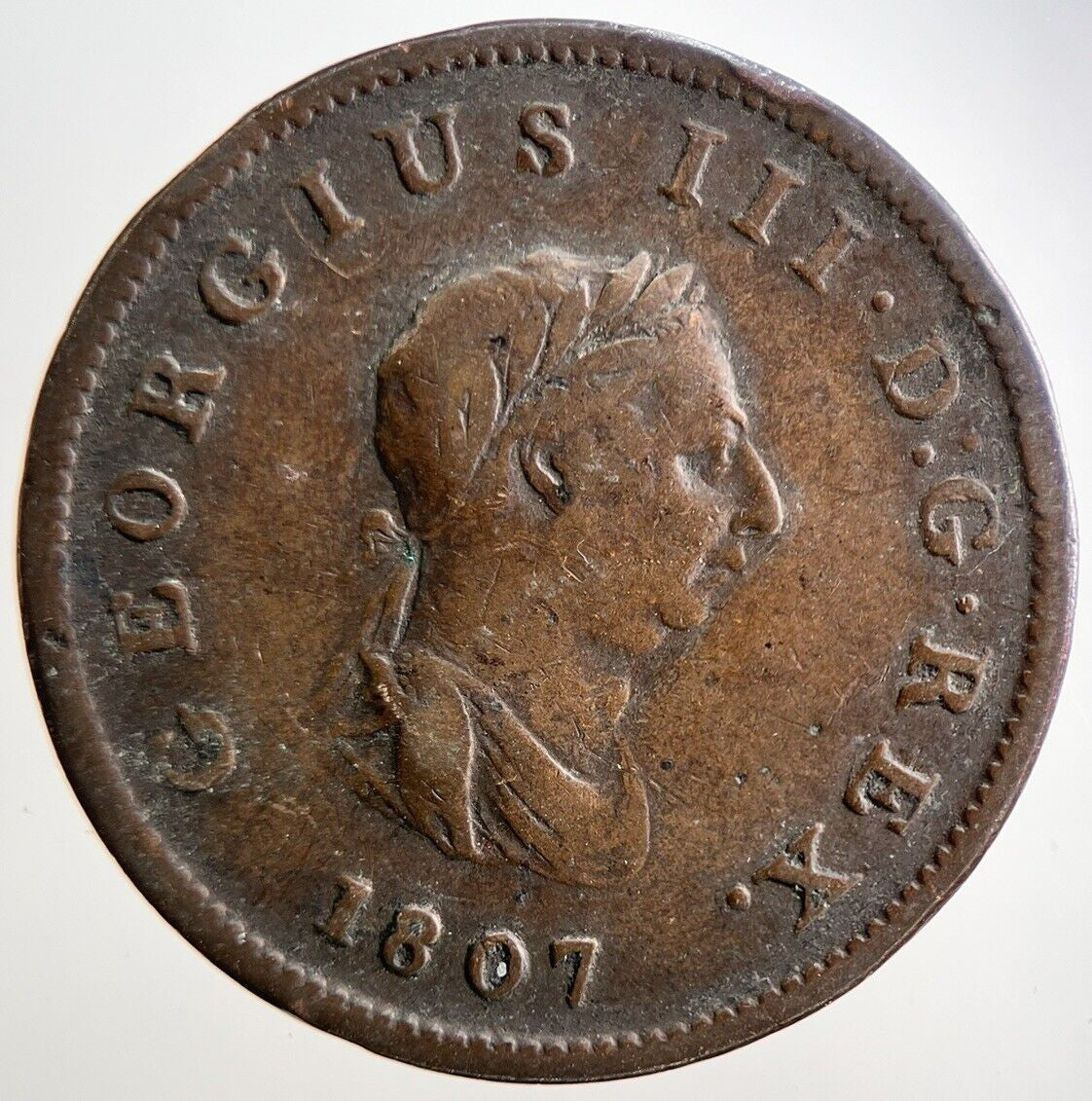 1807 George 3rd III Half - Penny British Coin | Fine Collectable Grade | a3123