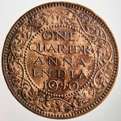 1940 India Quarter 1/4 Anna Coin | Very High Grade | a4124
