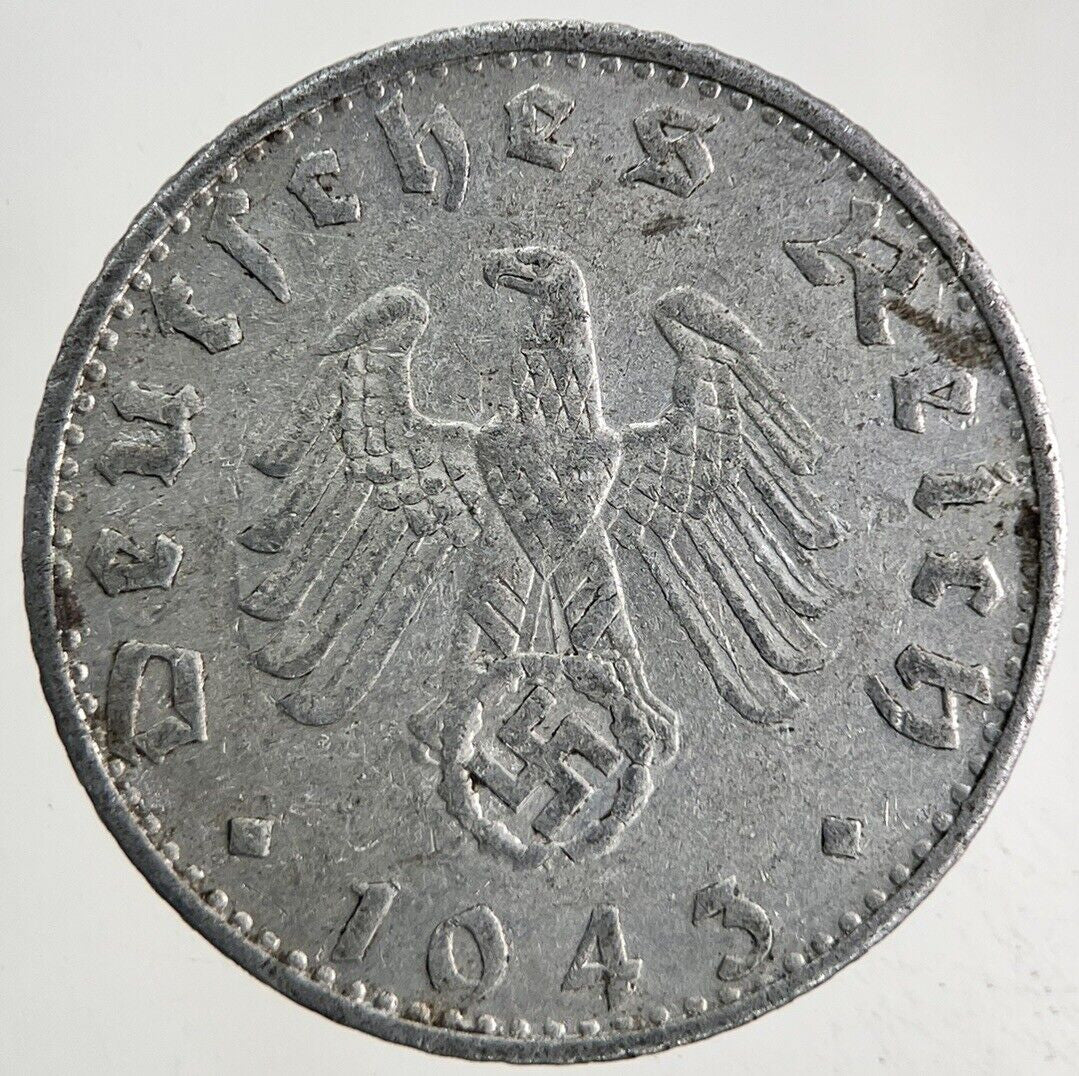 1943 - B Germany Nazi 50 Pfennig Coin | Fine Collectable Grade