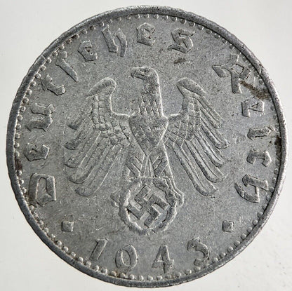 1943 - B Germany Nazi 50 Pfennig Coin | Fine Collectable Grade