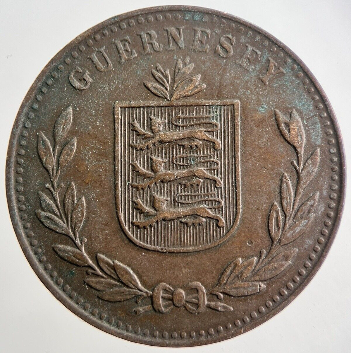 1934 Guernsey 8 Doubles Coin | Very High Grade | a4942