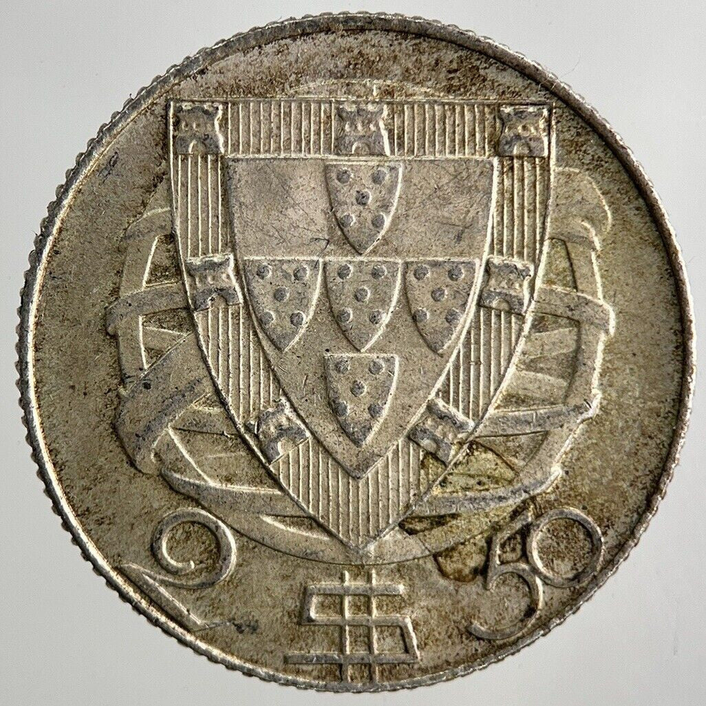 1944 Portugal 2.5 Escudos Silver Coin | Very High Grade