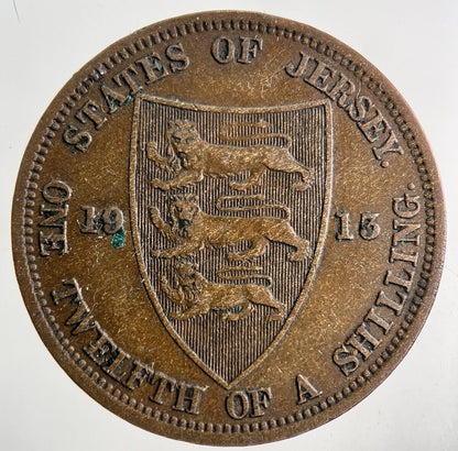 1913 Jersey One Twelfth Of A Shilling 1/12th Coin | Fine Collectable Grade