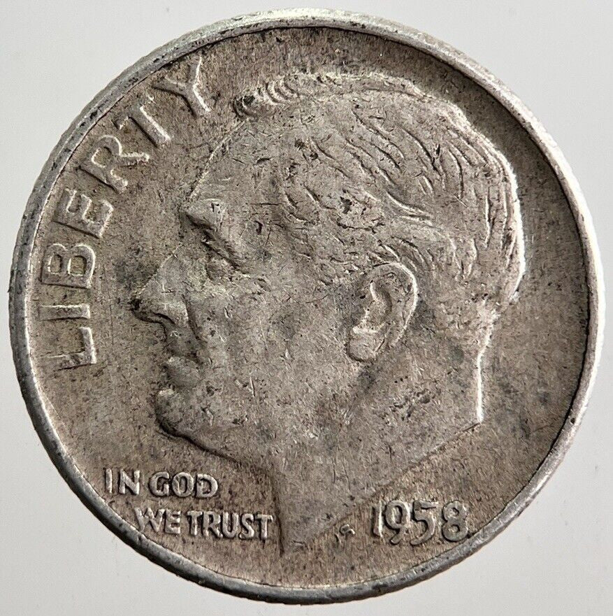 1958 - D US USA Roosevelt Dime Silver Coin | Fine Collectable Grade