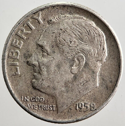 1958 - D US USA Roosevelt Dime Silver Coin | Fine Collectable Grade