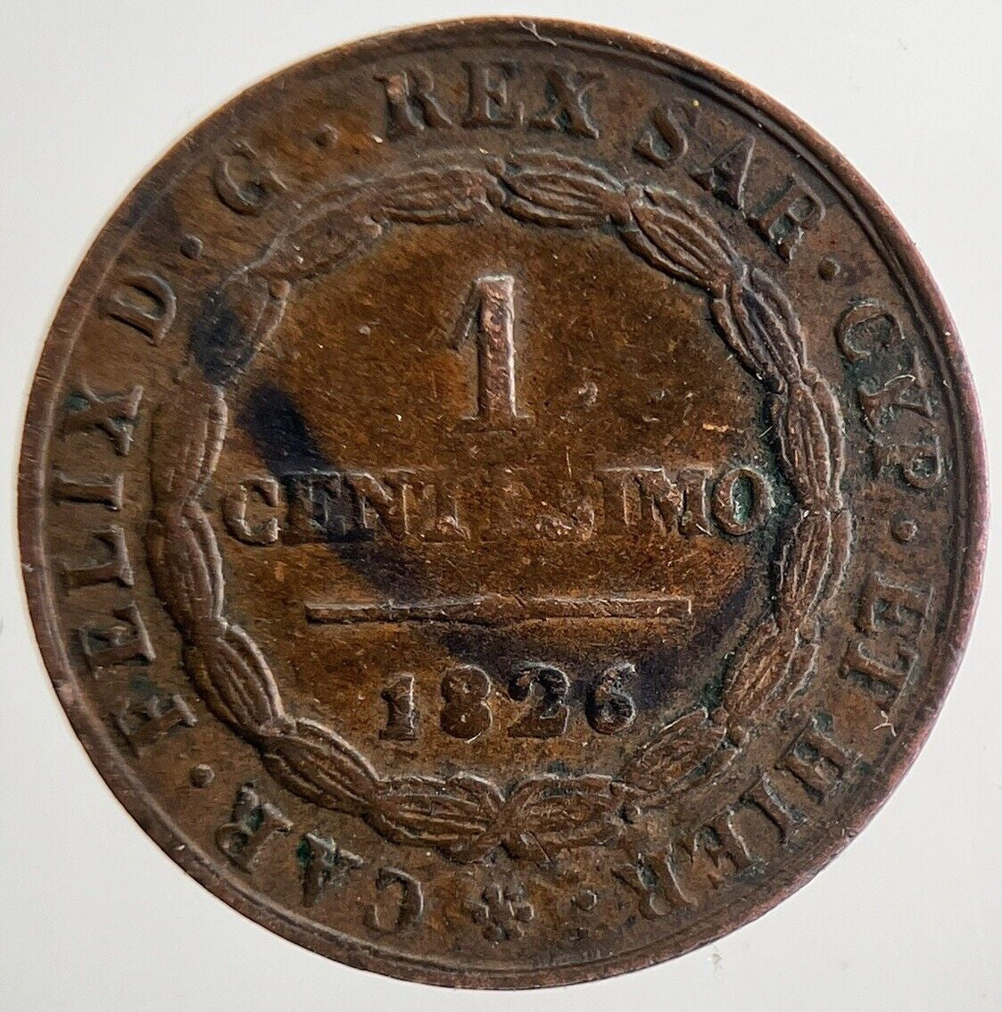 1826 Italy 1 Centesimo Sardinia Coin | Fine Collectable Grade | a5877