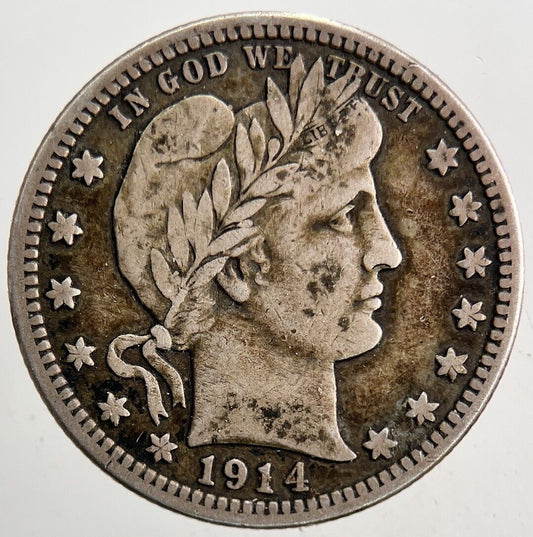 1914 US USA Barber Quarter Silver Coin | Very High Grade | a5484