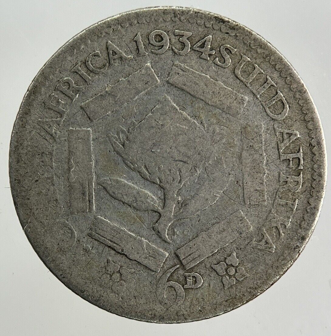 1934 South Africa Sixpence Silver Coin | Fair Grade