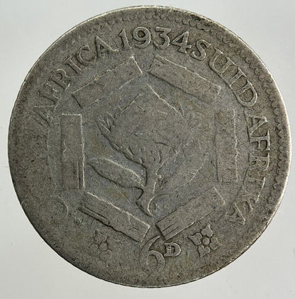 1934 South Africa Sixpence Silver Coin | Fair Grade