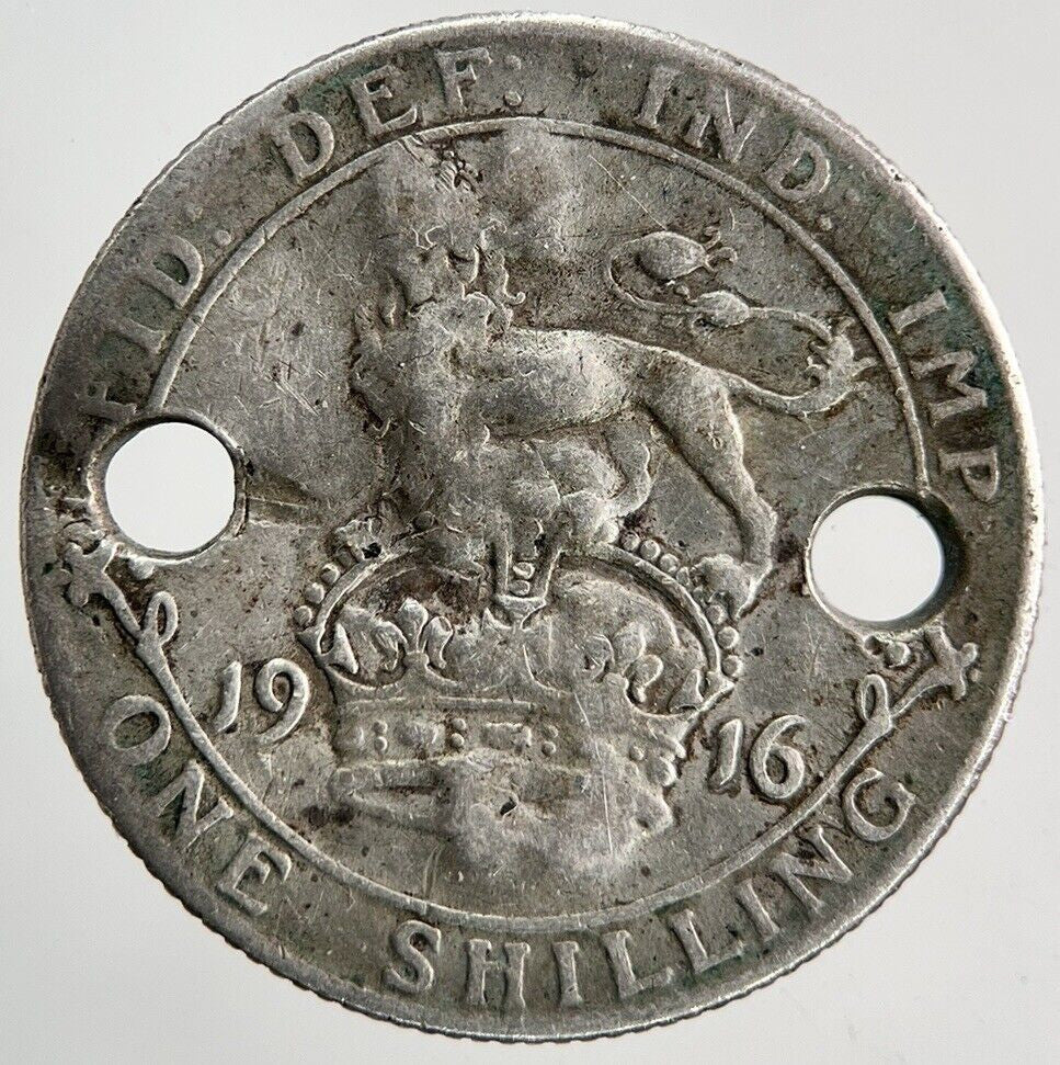 1916 Engraved George V Shilling Silver Coin | Fair Grade