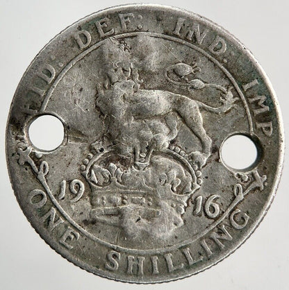 1916 Engraved George V Shilling Silver Coin | Fair Grade