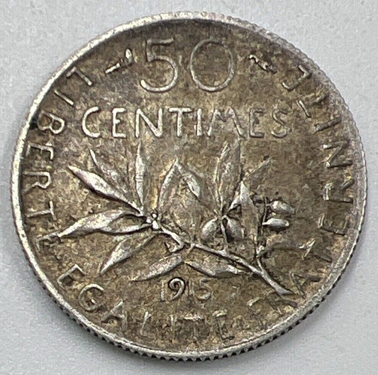 1915 French 50 Centimes Silver Coin | Collectable Grade | a1557