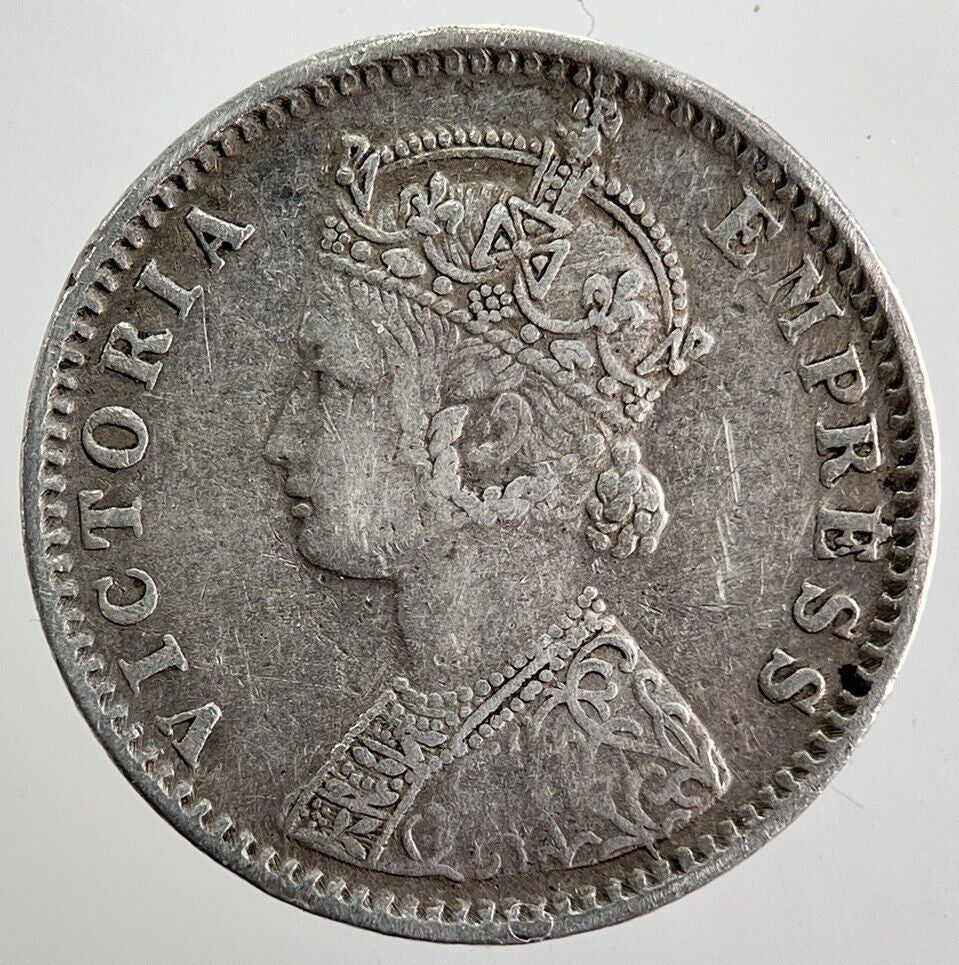 1892 India 1/4 Quarter Rupee Silver Coin | Fine Collectable Grade