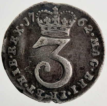 1762 George III 3rd Maundy Three - Pence Silver Coin | Fine Collectable Grade