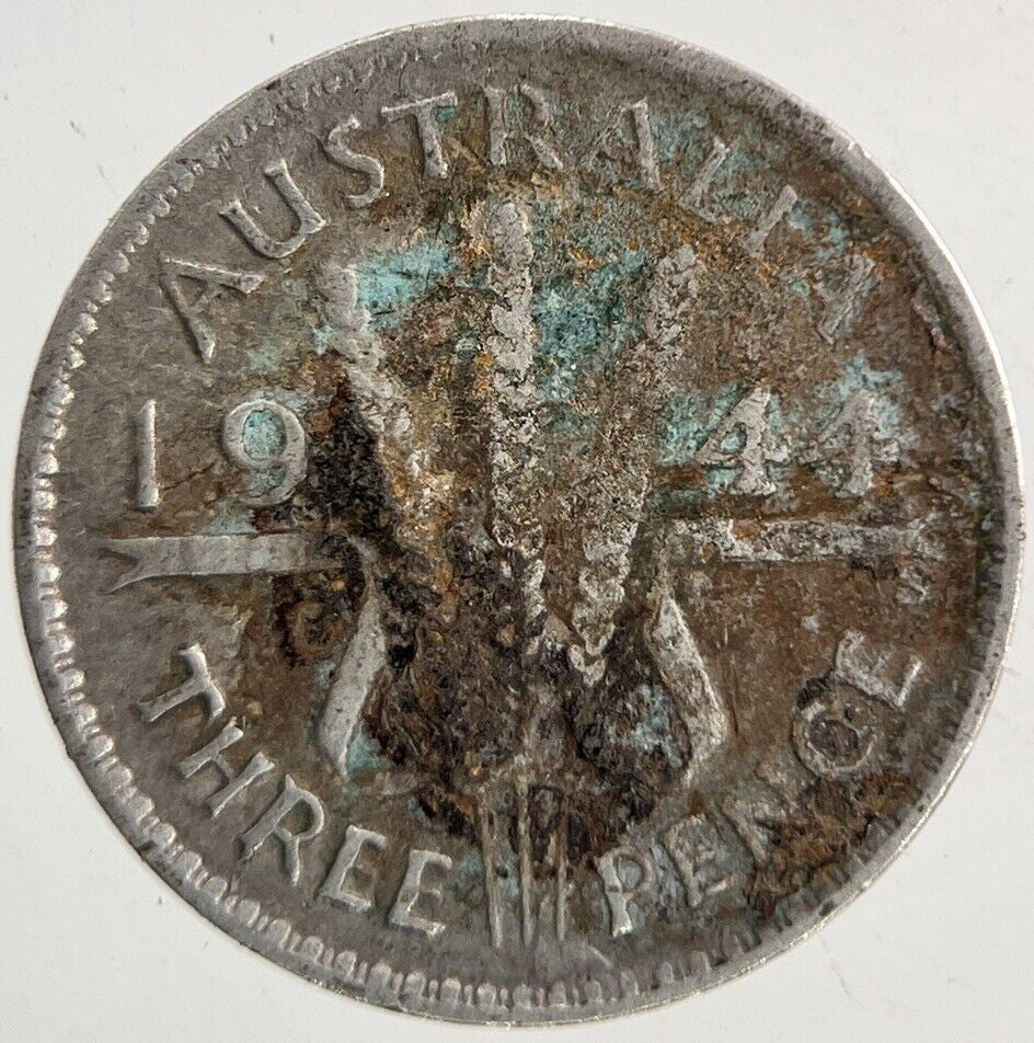 1944 - S Australia Threepence Silver Coin | Fair Grade
