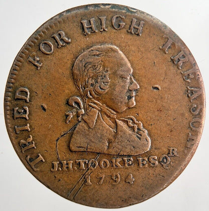 1794 Tried For High Treason Half-Penny Token Coin | Very High Grade | a6526