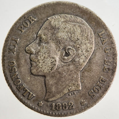 1882 Spain Una 1 Peseta Silver Coin | Fine Collectable Grade | a8898