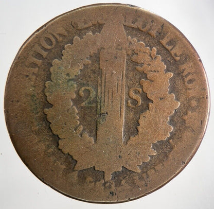 1792 Louis XVI France 2 Sol Coin | Collectable Grade | a6083