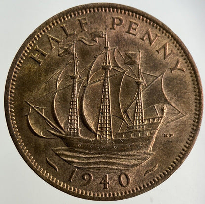 1940 George VI Half-Penny Coin | Very Fine Grade
