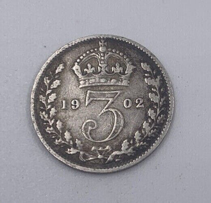 1902 Edward VII Threepence | British Silver Coin | Fine Collectable Grade | a070