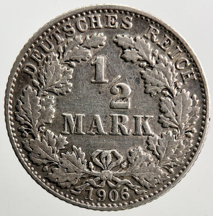 1906 - D Germany 1/2 Half Mark Silver Coin | Collectable Grade | a3725