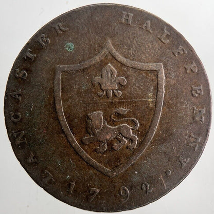 1792 Duke Of Lancaster Half - Penny Token Coin | Very High Grade | a6540