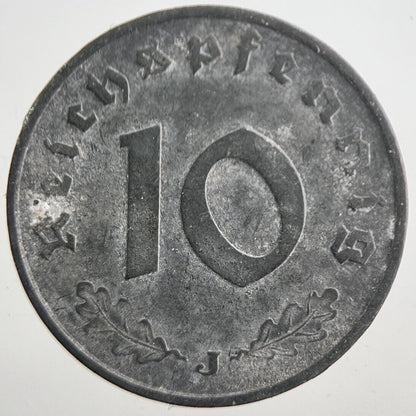 1942 - J Germany Nazi 10 Pfennig Coin | Fine Collectable Grade | a7780