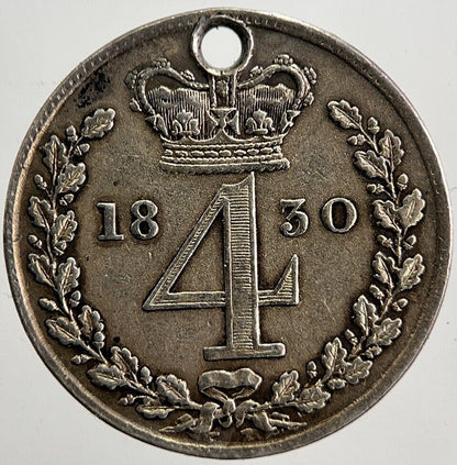 1830 George IV Maundy Four - Pence Silver Coin | Very Fine Grade | a8791