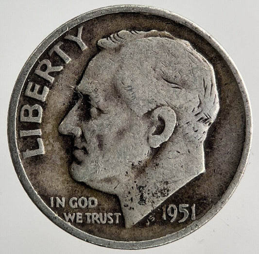 1951 - D US USA Roosevelt One Dime Silver Coin | Collectable Grade