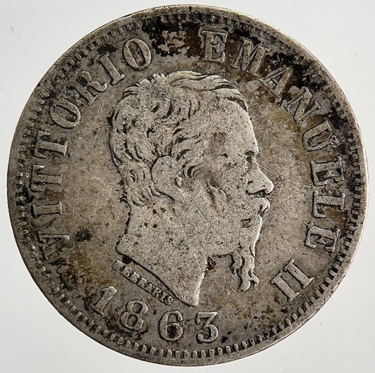 1863 Italy 50 Centesimi Silver Coin | Fine Collectable Grade | a6245