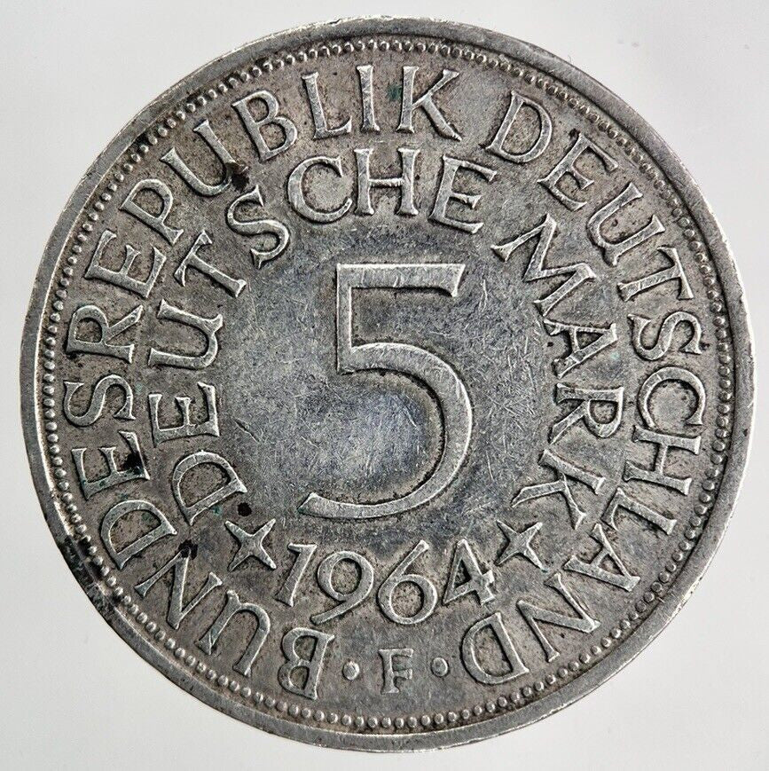 1964 - F Germany 5 Marks Silver Coin | Fine Collectable Grade