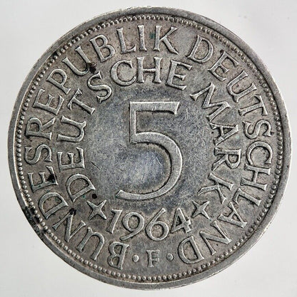 1964 - F Germany 5 Marks Silver Coin | Fine Collectable Grade