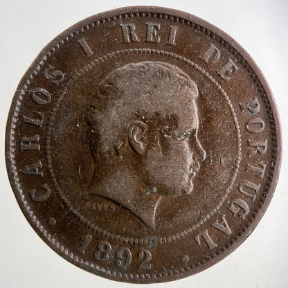 1892 Portugal XX 20 Reis Coin | Fine Collectable Grade