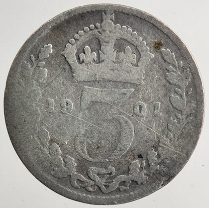1901 Victoria Threepence Silver Coin | Collectable Grade | a5591
