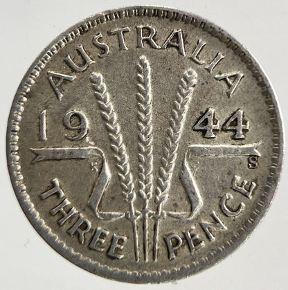 1944 - S Australia Threepence Silver Coin | Fine Collectable Grade