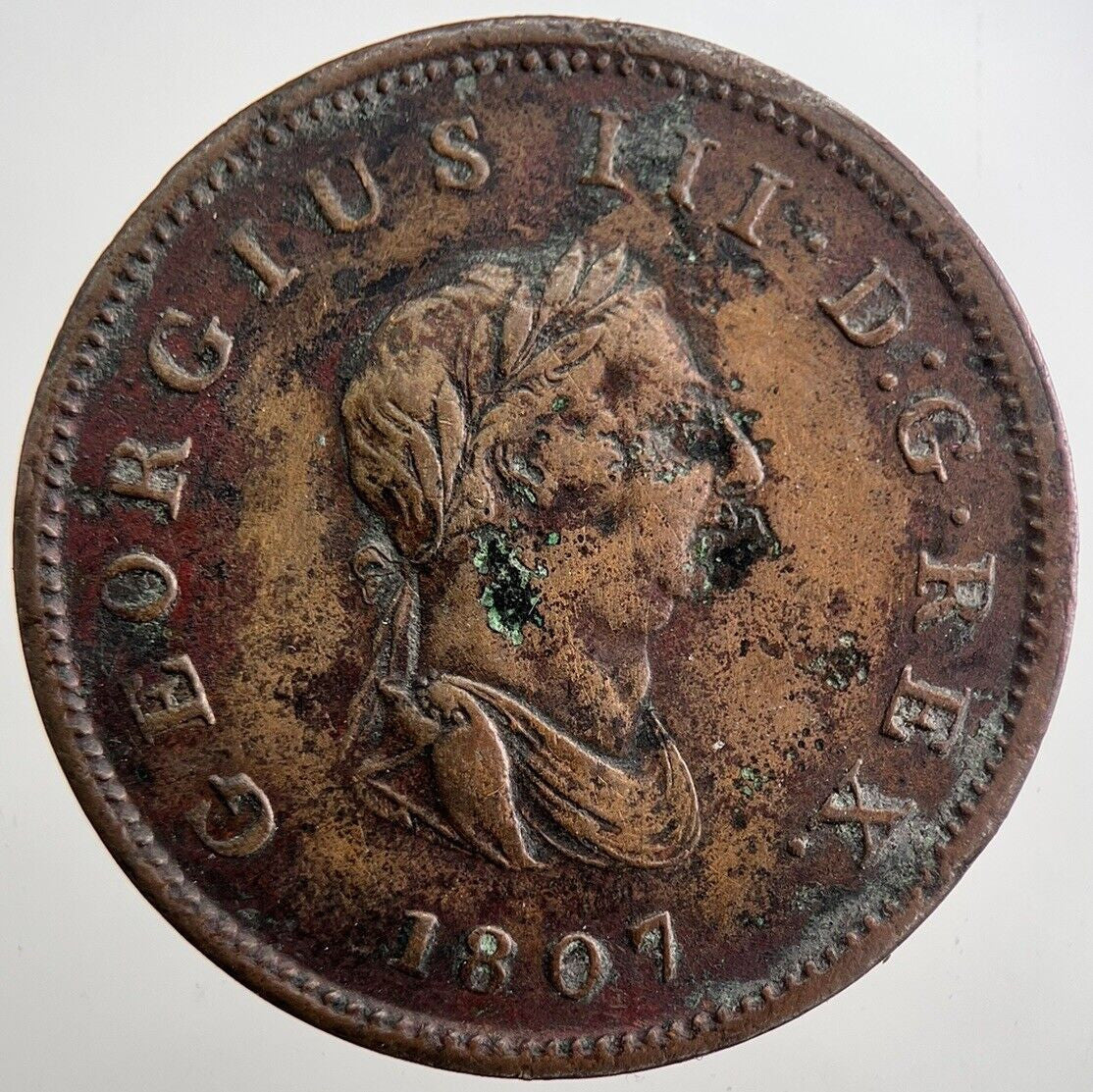 1807 George 3rd III Half-Penny Coin | Very High Grade | a7994