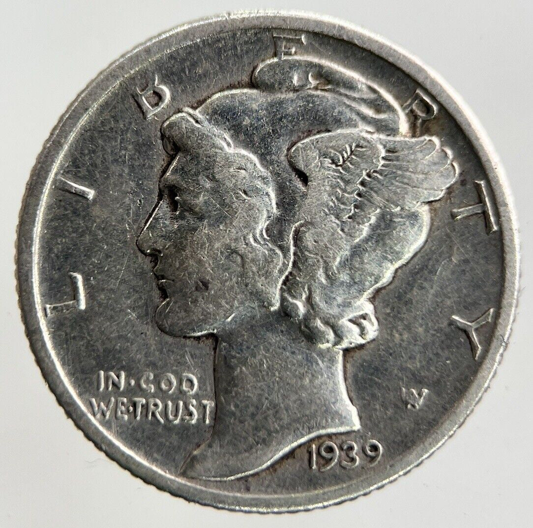 1939 - D US USA Mercury One Dime Silver Coin | Fine Collectable Grade