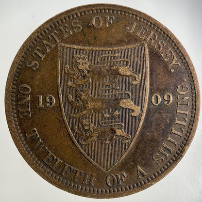 1909 Jersey 1/12th One Twelfth Shilling Coin | Fine Collectable Grade