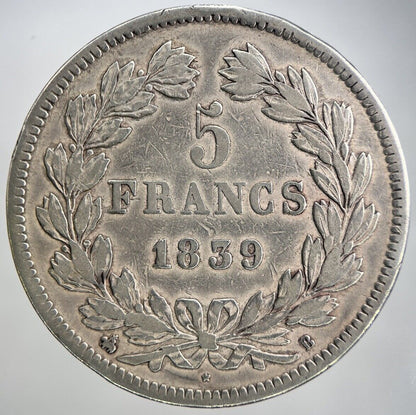 1839 France 5 Francs Silver Coin | Fine Collectable Grade