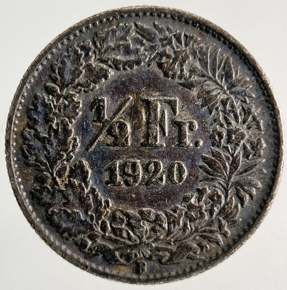 1920 Switzerland Swiss 1/2 Half Franc Silver Coin | Fine Collectable Grade